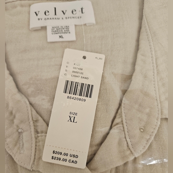 Velvet By Graham and Spencer Lana Cropped Button Down Shirt in Light Sand NWT - Picture 10 of 13